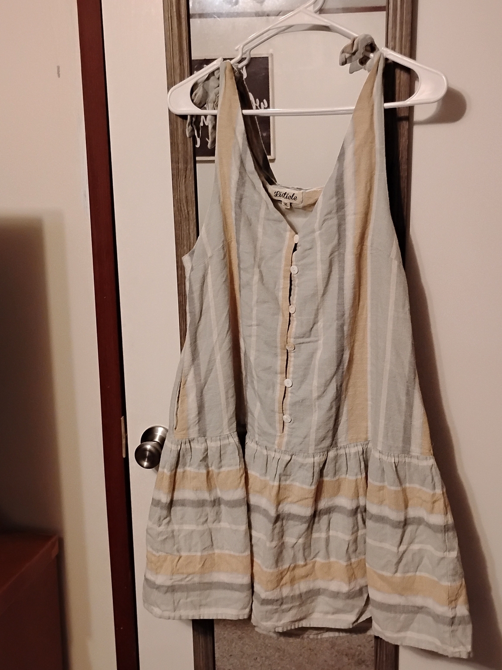 Listicle Light Blue & Tan Striped Sundress Size Large